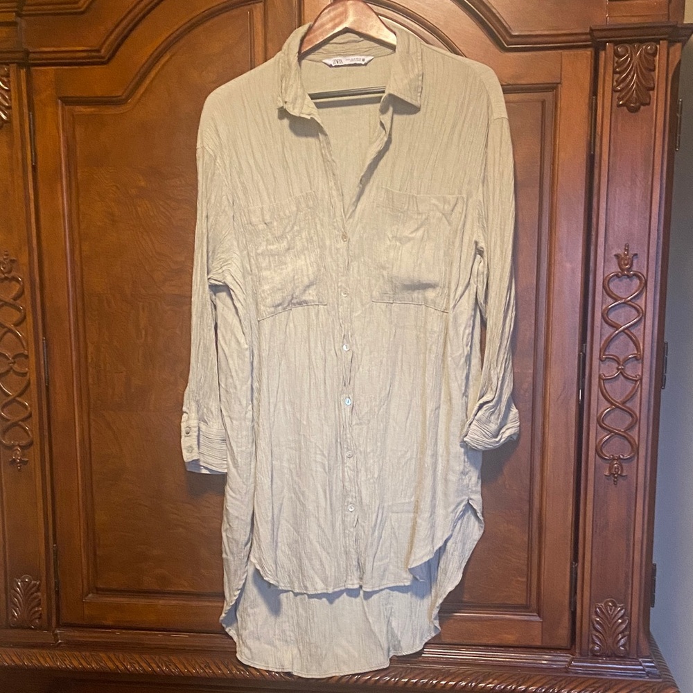 Zara Tan Shirt Dress Size Medium